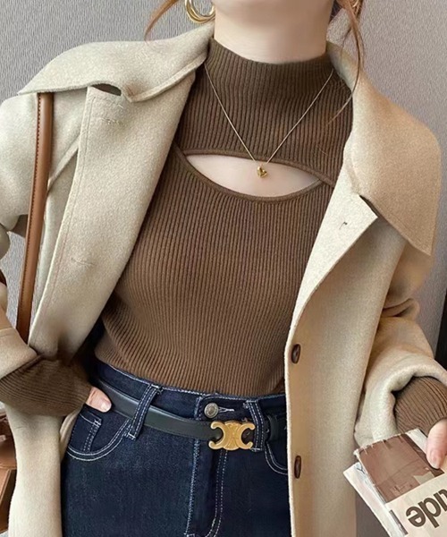 Beststore(ベストストア)の「デコルテ開き ドッキングタートルネックニットセーター(ニット/セーター・レディース・ホワイト/ブラウン/ブラック/ブラウン系その他/ライトベージュ/カーキ・FREE)」の7枚目の写真