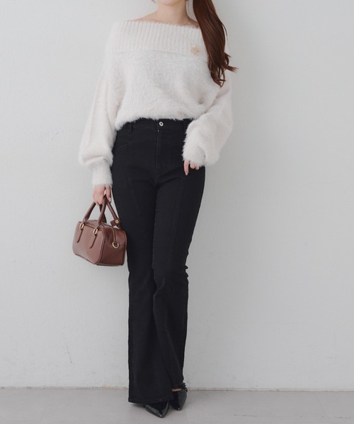 continuer de NICE CLAUP（コンティニューデナイスクラップ）の「【Lサイズが登場！】【後ろ姿まで可愛い】バックリボンデニムフレアパンツ（デニムパンツ・レディース・ブルー/ブラック/ブルー系その他・SMALL/MEDIUM/LARGE）」の20枚目の写真