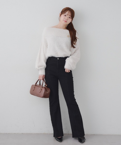 continuer de NICE CLAUP（コンティニューデナイスクラップ）の「【Lサイズが登場！】【後ろ姿まで可愛い】バックリボンデニムフレアパンツ（デニムパンツ・レディース・ブルー/ブラック/ブルー系その他・SMALL/MEDIUM/LARGE）」の14枚目の写真