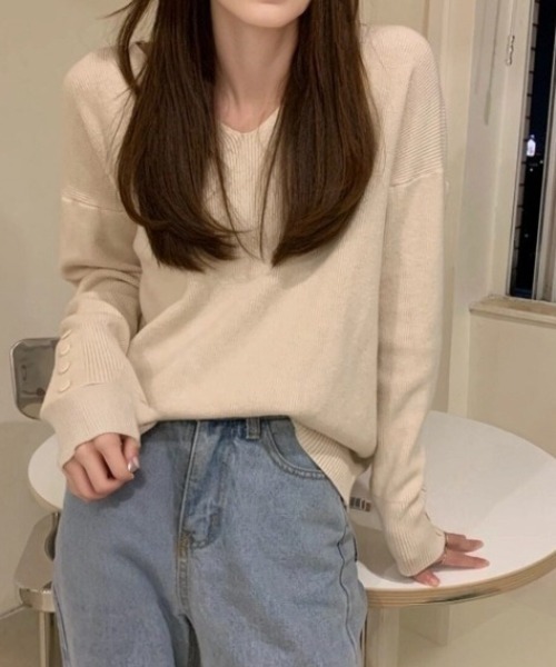 cammie(キャミー)の「袖口ボタンデザインニット(ニット/セーター・レディース・ブラウン/ブラック/ベージュ/アイボリー・F)」の7枚目の写真