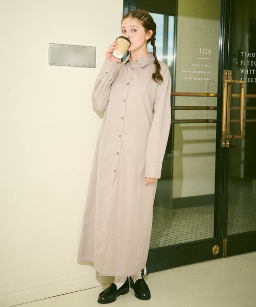 Lepus Fae(レプスフェイ)の「ラップスカートコンビシャツワンピース(シャツワンピース・レディース・ピンク/ミント/グレイッシュベージュ/ブラック・0/1)」の18枚目の写真