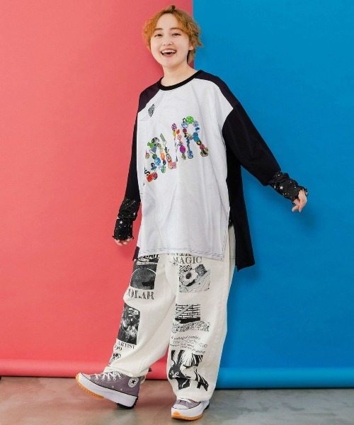 ScoLar（スカラー）の「ScoLar(スカラー) ロゴバッヂトリックアート柄Tシャツ（Tシャツ/カットソー・レディース・ブラック/ブルー・MEDIUM）」の3枚目の写真