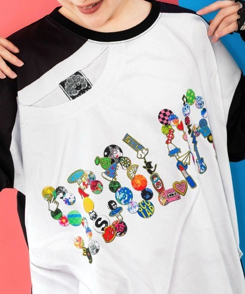 ScoLar（スカラー）の「ScoLar(スカラー) ロゴバッヂトリックアート柄Tシャツ（Tシャツ/カットソー・レディース・ブラック/ブルー・MEDIUM）」の7枚目の写真