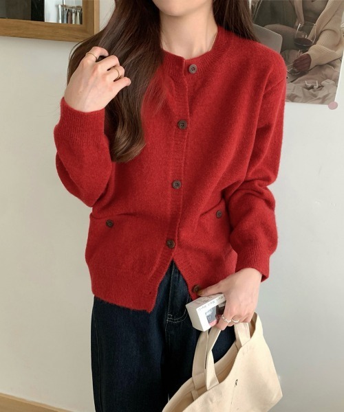 Miniministore(ミニミニストア)の「ニットカーディガン ポケット付き 秋冬服(ニット/セーター・レディース・イエロー×グリーン/アイボリー/ブラック/レッド/ダークグレー/ベージュ・FREE)」の6枚目の写真