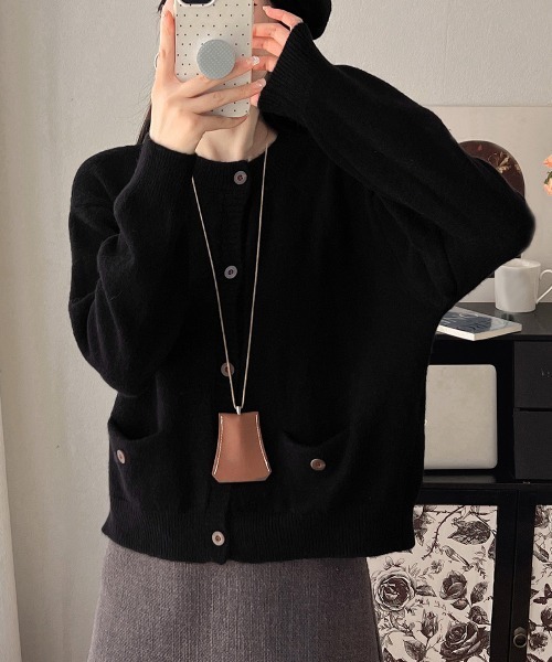Miniministore(ミニミニストア)の「ニットカーディガン ポケット付き 秋冬服(ニット/セーター・レディース・イエロー×グリーン/アイボリー/ブラック/レッド/ダークグレー/ベージュ・FREE)」の12枚目の写真