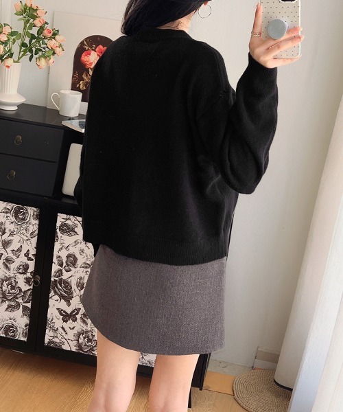 Miniministore(ミニミニストア)の「ニットカーディガン ポケット付き 秋冬服(ニット/セーター・レディース・イエロー×グリーン/アイボリー/ブラック/レッド/ダークグレー/ベージュ・FREE)」の13枚目の写真