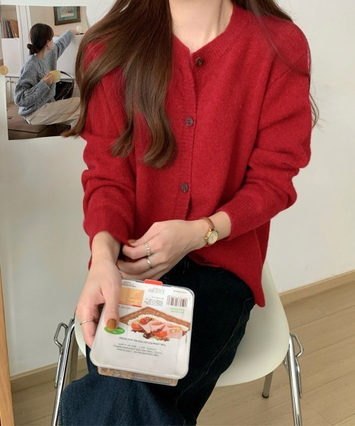 Miniministore(ミニミニストア)の「ニットカーディガン ポケット付き 秋冬服(ニット/セーター・レディース・イエロー×グリーン/アイボリー/ブラック/レッド/ダークグレー/ベージュ・FREE)」の19枚目の写真