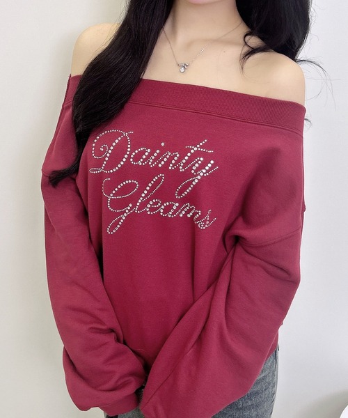 INGNI（イング）の「ラインストーンロゴオフショルスウェットトップス（スウェット・レディース・オフホワイト/チャコールグレー/オートミール/ボルドー・M）」の4枚目の写真