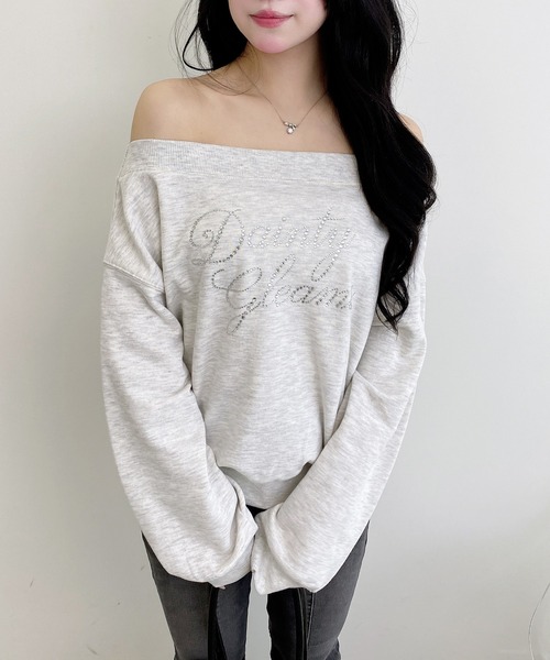 INGNI（イング）の「ラインストーンロゴオフショルスウェットトップス（スウェット・レディース・オフホワイト/チャコールグレー/オートミール/ボルドー・M）」の20枚目の写真