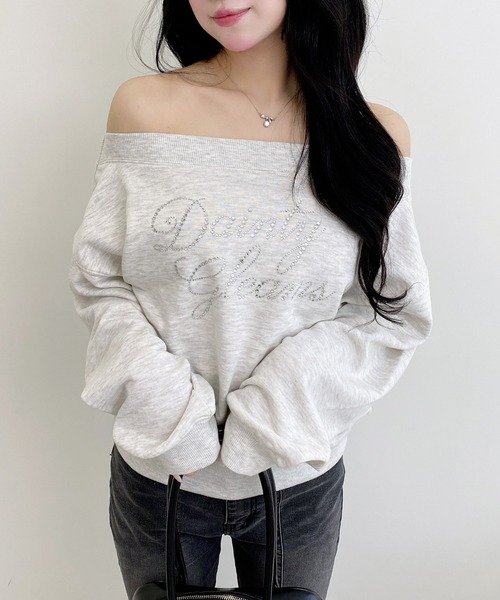 INGNI（イング）の「ラインストーンロゴオフショルスウェットトップス（スウェット・レディース・オフホワイト/チャコールグレー/オートミール/ボルドー・M）」の18枚目の写真