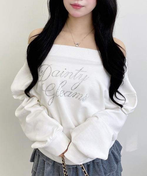 INGNI（イング）の「ラインストーンロゴオフショルスウェットトップス（スウェット・レディース・オフホワイト/チャコールグレー/オートミール/ボルドー・M）」の11枚目の写真