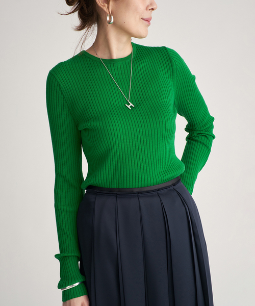 VERMEIL par iena（ヴェルメイユパーイエナ）の「SLOWOOL Rib クルーネックプルオーバー（ニット/セーター・レディース・ベージュ/ネイビー/イエロー/グリーン・FREE）」の2枚目の写真