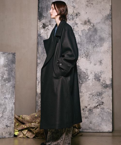 UNISEX》Super140s Prime-Over Melton Double Breasted Coat/プライム