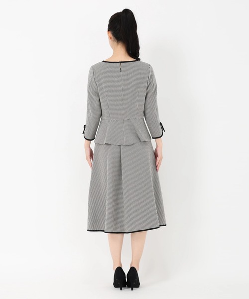 ウーリー千鳥_ペプラムトップス&フレアースカートセットアップ