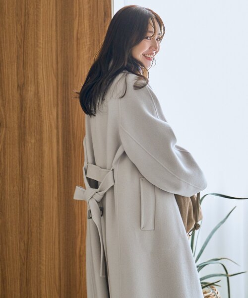 La boutique BonBon（ラブティックボンボン）の「【春まで使える！】ダブルフェイス２WAYロングコート（ステンカラーコート・レディース・ライトグレー/ピンク・FREE/PM）」の13枚目の写真