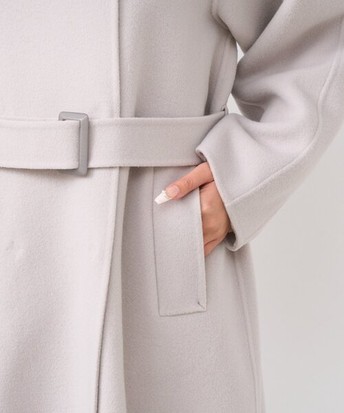 La boutique BonBon（ラブティックボンボン）の「【春まで使える！】ダブルフェイス２WAYロングコート（ステンカラーコート・レディース・ライトグレー/ピンク・FREE/PM）」の7枚目の写真