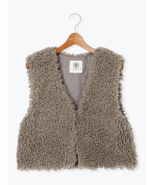 Lugnoncure（ルノンキュール）の「ショートボアベスト（ベスト・レディース・オフホワイト/チャコールグレー/モカ・F）」の11枚目の写真
