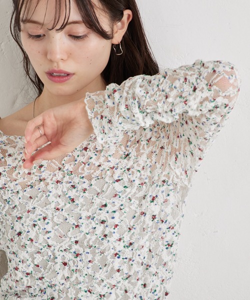 mystic（ミスティック）の「【レイヤードスタイルに！】ドットレースプルオーバー（Tシャツ/カットソー・レディース・ピンク/アイボリー/ブラック/ブルー/グリーン/オフホワイト・FREE）」の2枚目の写真