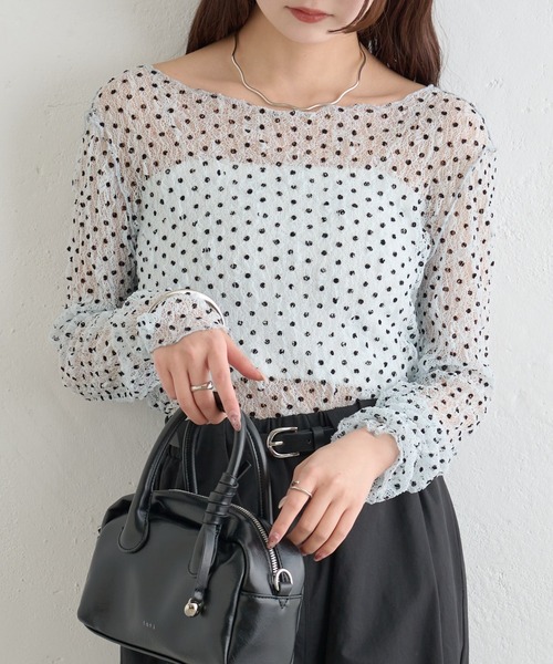 mystic（ミスティック）の「【レイヤードスタイルに！】ドットレースプルオーバー（Tシャツ/カットソー・レディース・ピンク/アイボリー/ブラック/ブルー/グリーン/オフホワイト・FREE）」の5枚目の写真