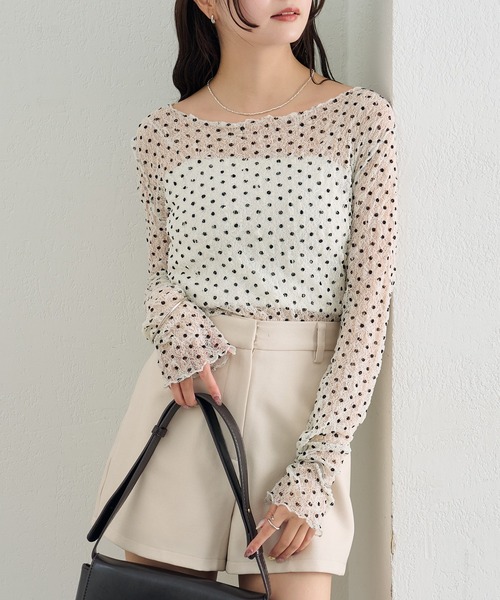 mystic（ミスティック）の「【レイヤードスタイルに！】ドットレースプルオーバー（Tシャツ/カットソー・レディース・ピンク/アイボリー/ブラック/ブルー/グリーン/オフホワイト・FREE）」の7枚目の写真