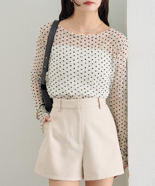 mystic（ミスティック）の「【レイヤードスタイルに！】ドットレースプルオーバー（Tシャツ/カットソー・レディース・ピンク/アイボリー/ブラック/ブルー/グリーン/オフホワイト・FREE）」の8枚目の写真