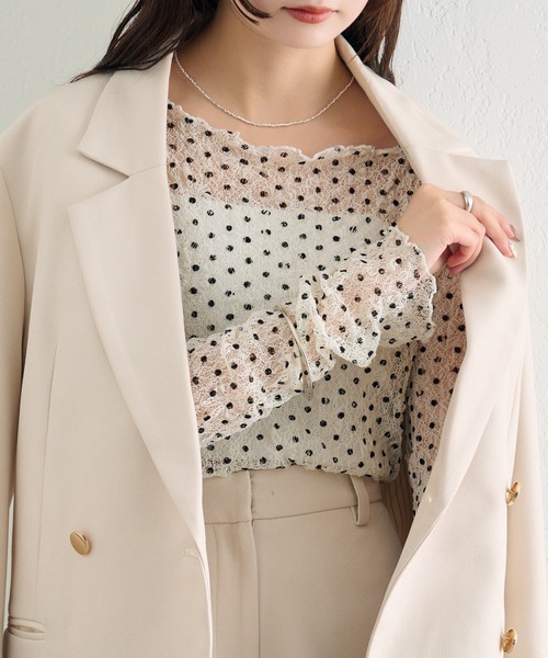 mystic（ミスティック）の「【レイヤードスタイルに！】ドットレースプルオーバー（Tシャツ/カットソー・レディース・ピンク/アイボリー/ブラック/ブルー/グリーン/オフホワイト・FREE）」の14枚目の写真