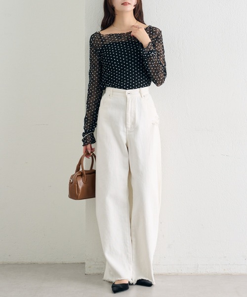 mystic（ミスティック）の「【レイヤードスタイルに！】ドットレースプルオーバー（Tシャツ/カットソー・レディース・ピンク/アイボリー/ブラック/ブルー/グリーン/オフホワイト・FREE）」の21枚目の写真