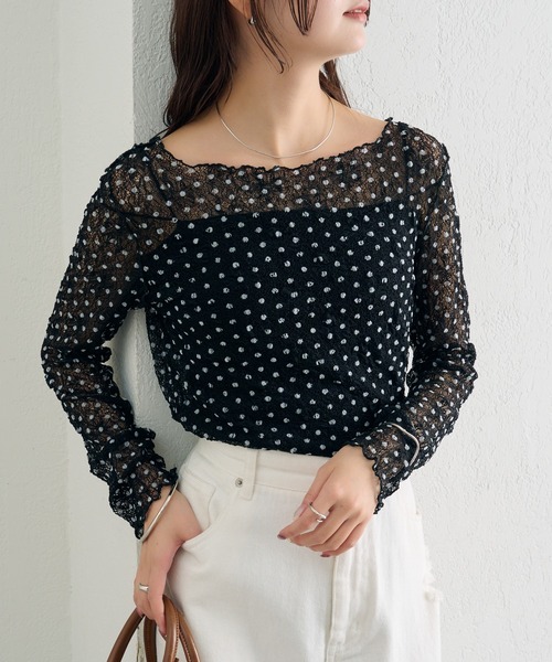 mystic（ミスティック）の「【レイヤードスタイルに！】ドットレースプルオーバー（Tシャツ/カットソー・レディース・ピンク/アイボリー/ブラック/ブルー/グリーン/オフホワイト・FREE）」の18枚目の写真