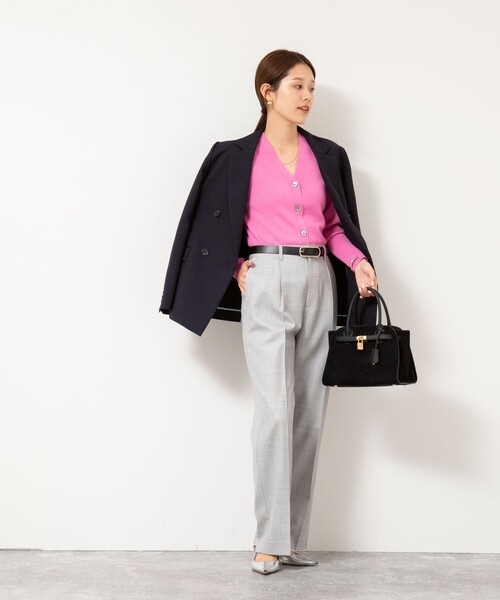 NOLLEY’S（ノーリーズ）の「《手洗い可能》16GマレーリブVネックカーディガン（カーディガン/ボレロ・レディース・ネイビー/ラベンダー/サーモンピンク/グレー・36/38）」の17枚目の写真