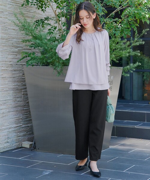 Tiaclasse(ティアクラッセ)の「【日本製】ジョーゼットニットワイドパンツ(その他パンツ・レディース・モカ/ブラック・XL/XXL)」の5枚目の写真