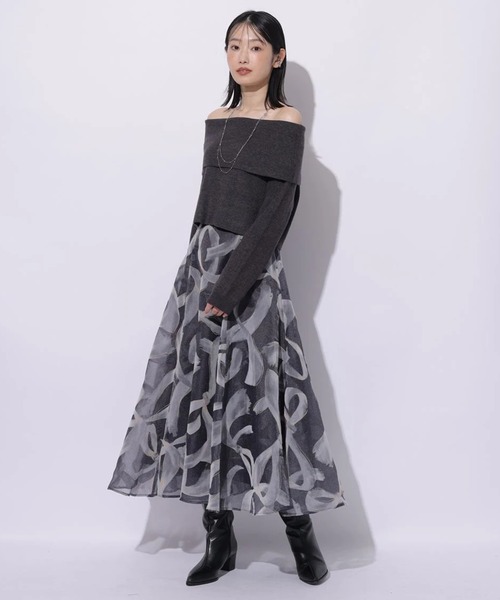 マイストラーダ ノットモチーフフロッキースカートブラックM ノットモチーフフロッキースカート（スカート）｜Mystrada（マイ