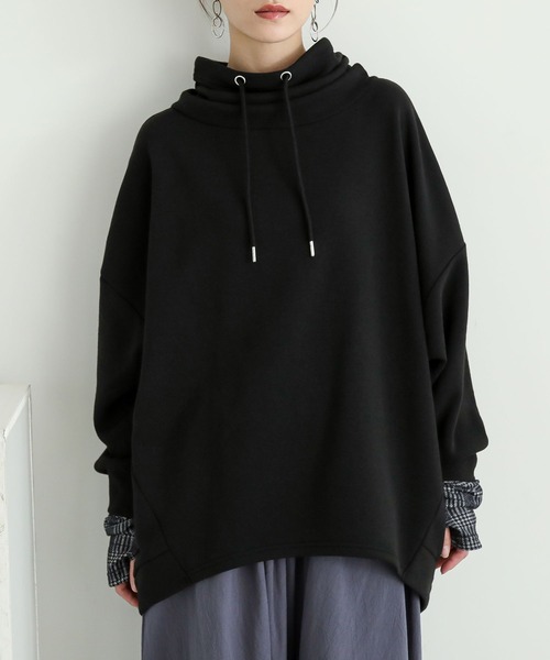 n'OrLABEL(ノアールレーベル)の「袖レイヤード裏起毛スタンドトップス(スウェット・レディース・チャコールグレー/ボルドー/ブラック・FREE)」の2枚目の写真