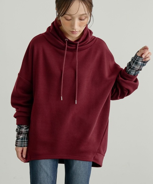 n'OrLABEL(ノアールレーベル)の「袖レイヤード裏起毛スタンドトップス(スウェット・レディース・チャコールグレー/ボルドー/ブラック・FREE)」の4枚目の写真