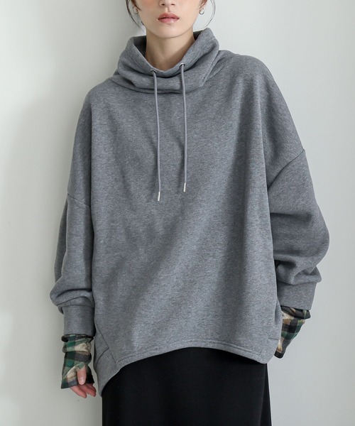 n'OrLABEL(ノアールレーベル)の「袖レイヤード裏起毛スタンドトップス(スウェット・レディース・チャコールグレー/ボルドー/ブラック・FREE)」の20枚目の写真