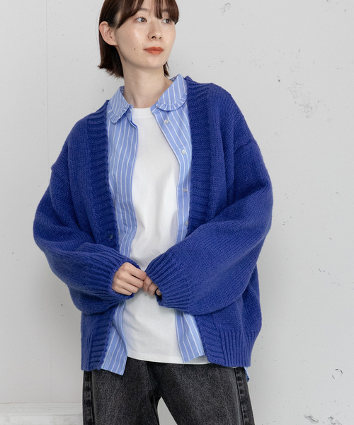 POU DOU DOU（プードゥドゥ）の「バックロゴ刺繍ルーズカーディガン（カーディガン/ボレロ・レディース・アイボリー/ブルー/グレー・M）」の5枚目の写真