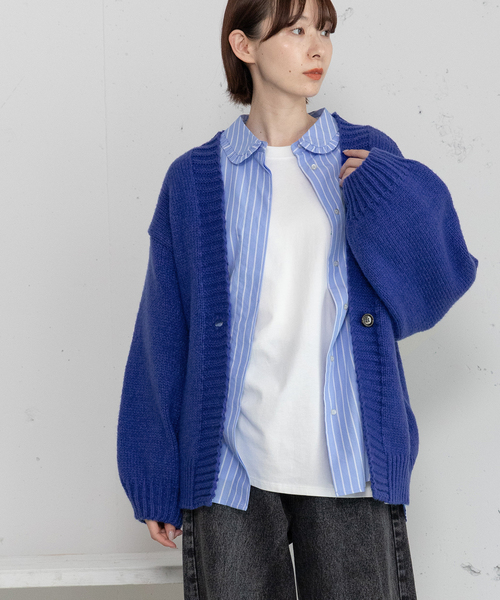 POU DOU DOU（プードゥドゥ）の「バックロゴ刺繍ルーズカーディガン（カーディガン/ボレロ・レディース・アイボリー/ブルー/グレー・M）」の6枚目の写真