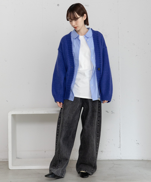 POU DOU DOU（プードゥドゥ）の「バックロゴ刺繍ルーズカーディガン（カーディガン/ボレロ・レディース・アイボリー/ブルー/グレー・M）」の9枚目の写真