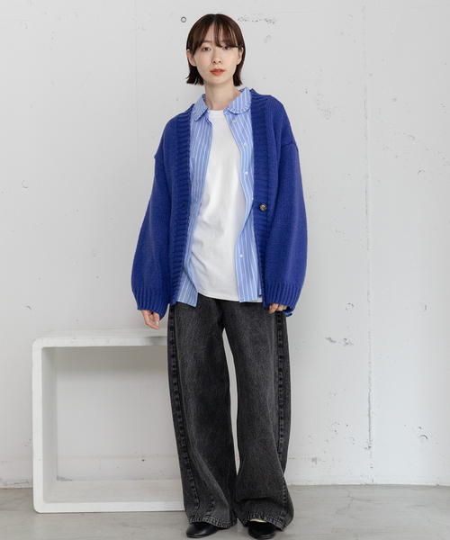 POU DOU DOU（プードゥドゥ）の「バックロゴ刺繍ルーズカーディガン（カーディガン/ボレロ・レディース・アイボリー/ブルー/グレー・M）」の10枚目の写真