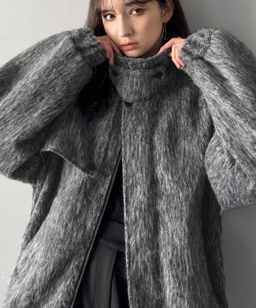 セール】シャギーファー素材2way襟デザインブルゾン／Shaggy Fur 2-Way