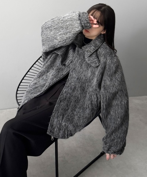 セール】シャギーファー素材2way襟デザインブルゾン／Shaggy Fur 2-Way