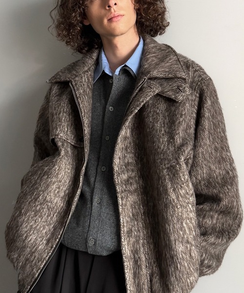 セール】シャギーファー素材2way襟デザインブルゾン／Shaggy Fur 2-Way