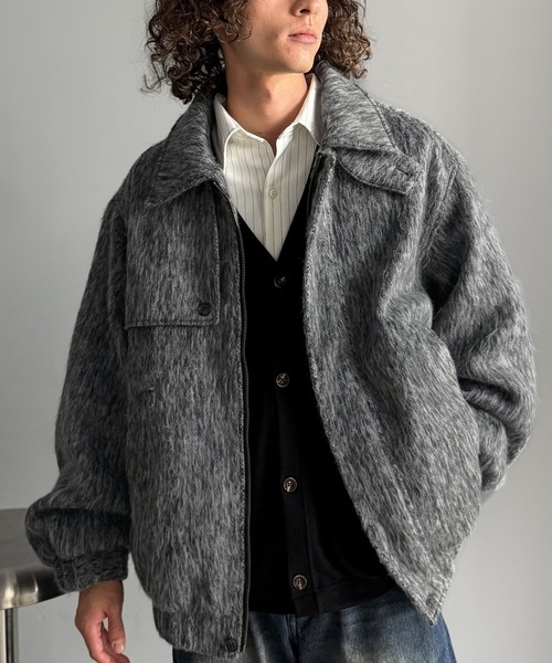 セール】シャギーファー素材2way襟デザインブルゾン／Shaggy Fur 2-Way