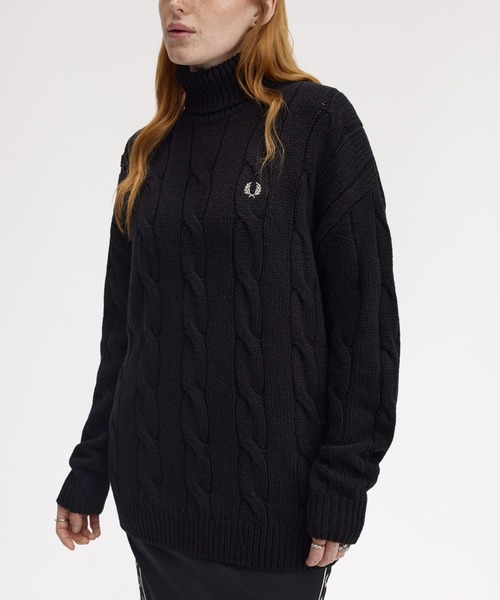 FRED PERRY(フレッドペリー)の「Roll Neck Cable Knit Jumper/ロールネックケーブルニット(ニット/セーター・レディース・ブラック・10)」の1枚目の写真