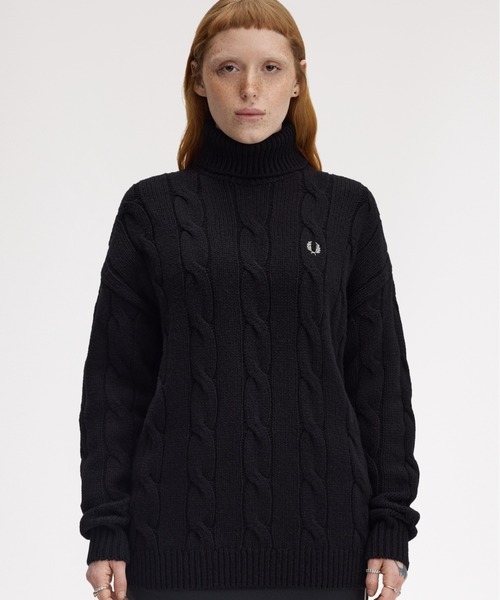 FRED PERRY(フレッドペリー)の「Roll Neck Cable Knit Jumper/ロールネックケーブルニット(ニット/セーター・レディース・ブラック・10)」の5枚目の写真