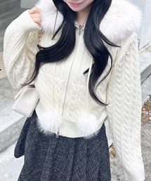 INGNI | ポンポン付フェイクファーケーブルニットパーカー(パーカー)