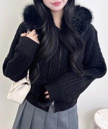 INGNI | ポンポン付フェイクファーケーブルニットパーカー(パーカー)