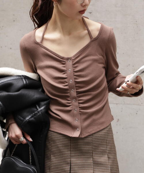 FREE'S MART（フリーズマート）の「◆フロントギャザーデコルテカットソー（Tシャツ/カットソー・レディース・グレー/ブラウン/ホワイト・FREE）」の3枚目の写真