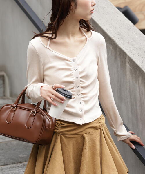 FREE'S MART（フリーズマート）の「◆フロントギャザーデコルテカットソー（Tシャツ/カットソー・レディース・グレー/ブラウン/ホワイト・FREE）」の2枚目の写真