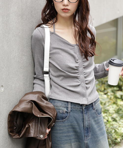 FREE'S MART（フリーズマート）の「◆フロントギャザーデコルテカットソー（Tシャツ/カットソー・レディース・グレー/ブラウン/ホワイト・FREE）」の5枚目の写真