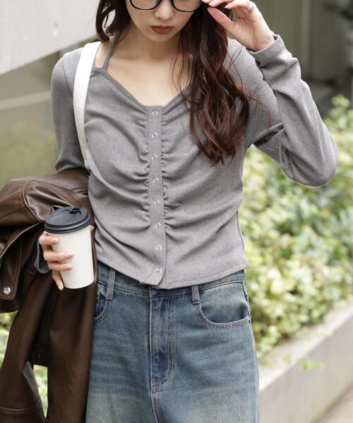 FREE'S MART（フリーズマート）の「◆フロントギャザーデコルテカットソー（Tシャツ/カットソー・レディース・グレー/ブラウン/ホワイト・FREE）」の6枚目の写真